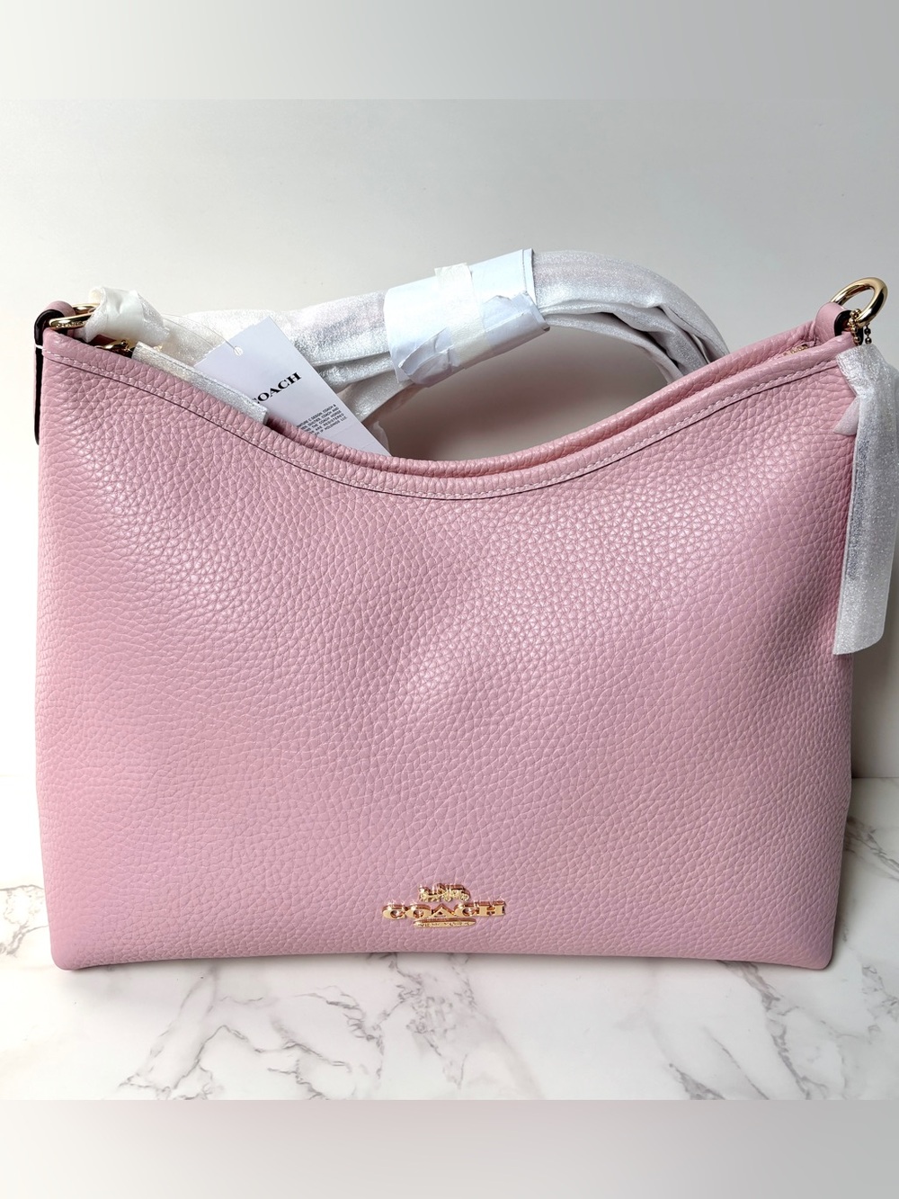New Coach Laurel Shoulder Bag Carnation Pink Pebbled Leather - Picture 4 of 14
